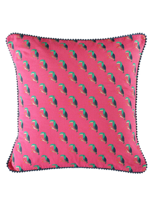 Set of 2 - Birds Of Paradise Pink Cotton Cushion Cover - 16"x16"