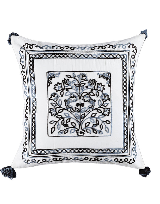 Set of 2 - Blue Square Embroidered Cotton Cushion Cover -16"x16"