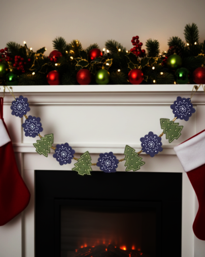 Christmas Embroidered Tree Snowflake Bunting