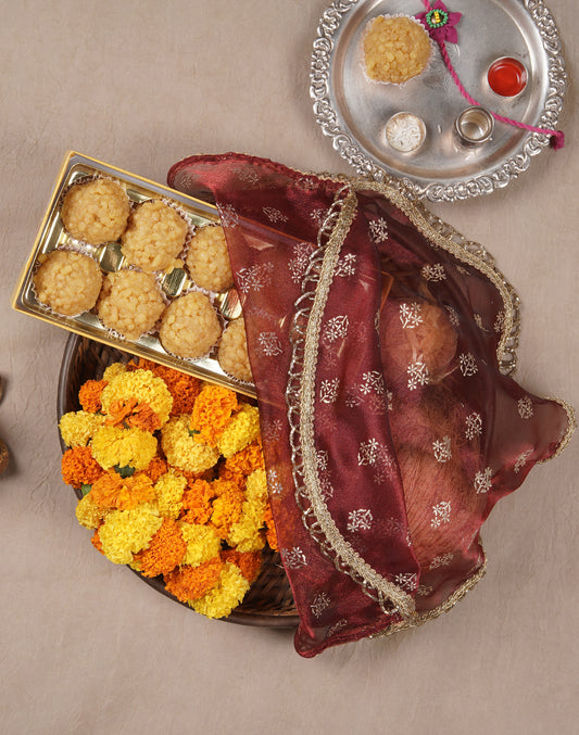 Red Gold Printed Thali Cover set of 2 | Pooja Thali Cover| Festive Thali Cover
