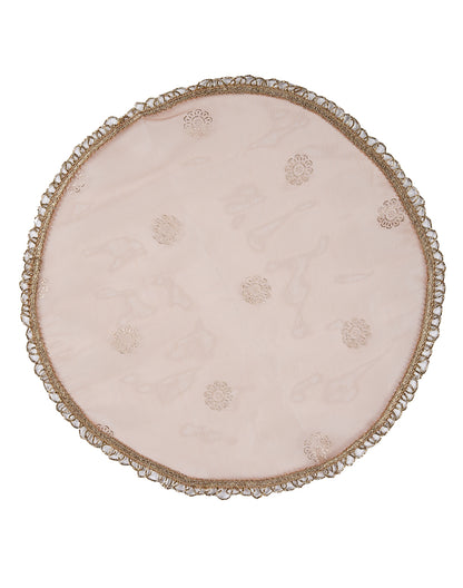 Peach Gold Printed Thaal Cover set of 2| Pooja Thaal Cover| Festive Thaal Cover