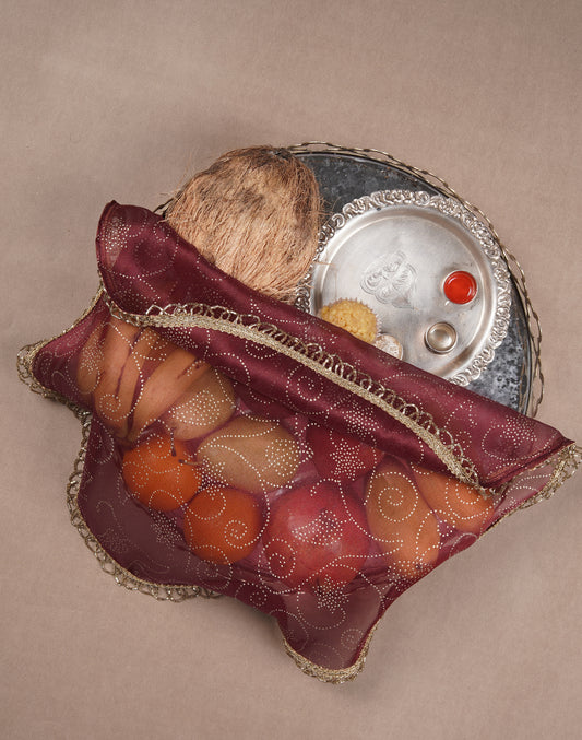 Maroon Gold Printed Thaal Cover set of 2| Pooja Thaal Cover| Festive Thaal Cover