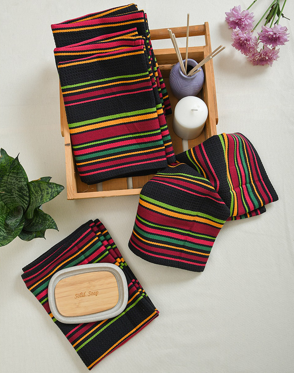 Multicolor waffle hand towels