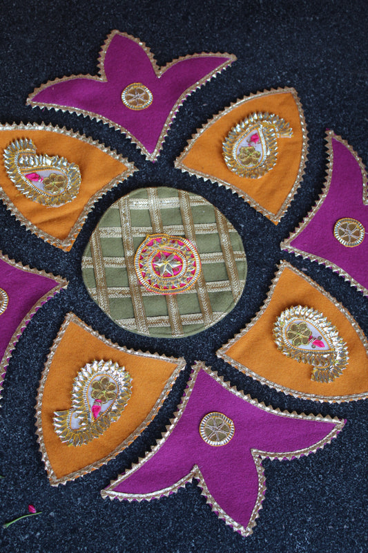 Handmade Gota Diwali Fabric Reuseable Rangoli Pink and Orange