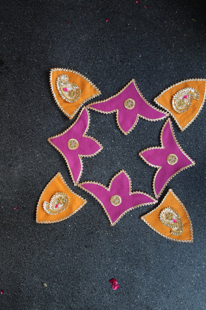Handmade Gota Diwali Fabric Reuseable Rangoli Pink and Orange