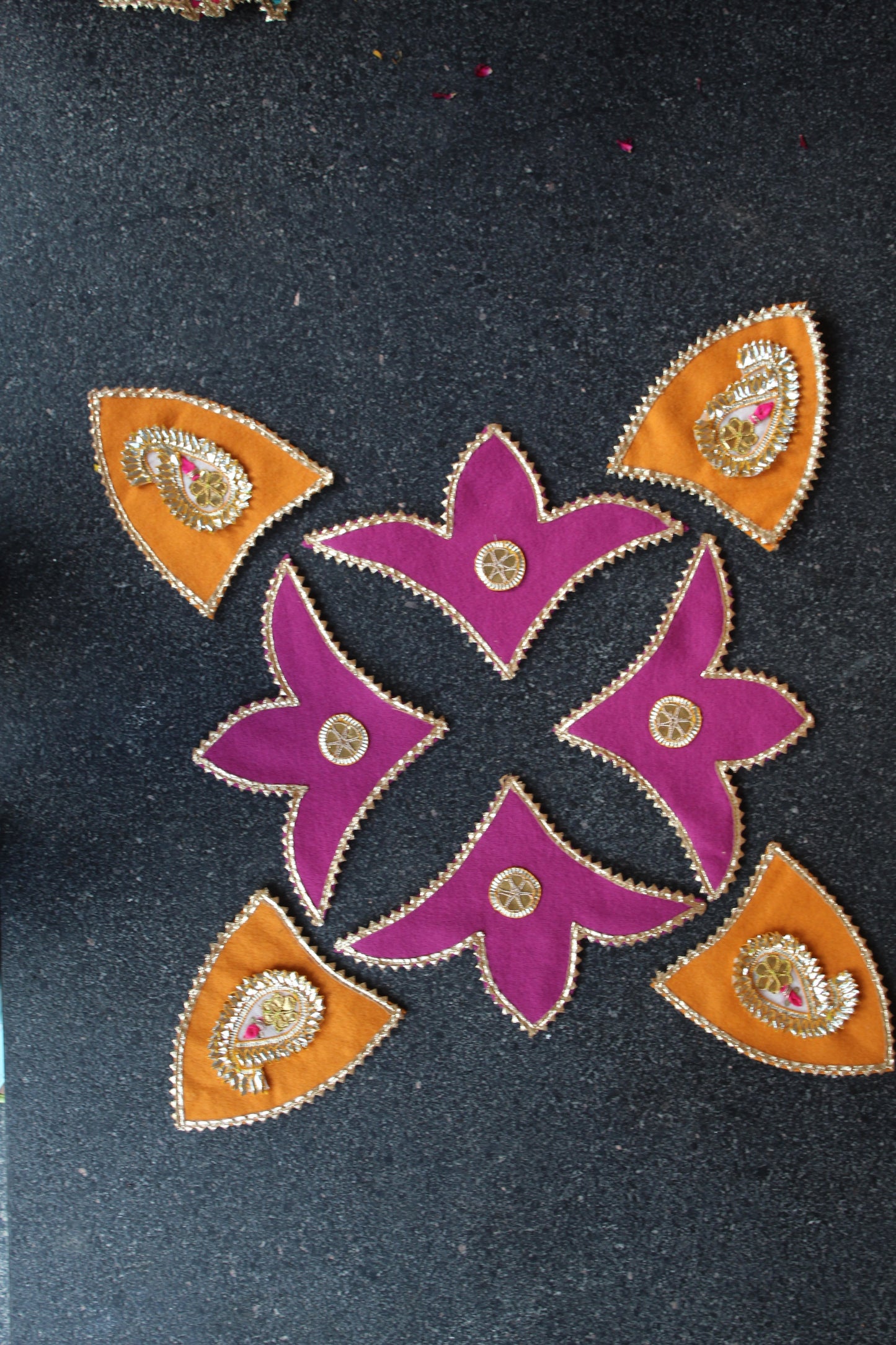 Handmade Gota Diwali Fabric Reuseable Rangoli Pink and Orange