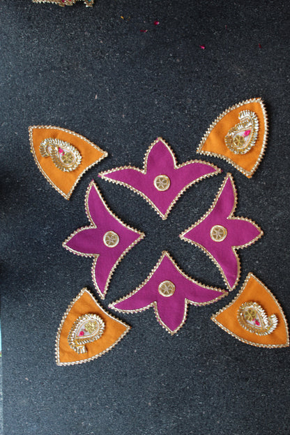 Handmade Gota Diwali Fabric Reuseable Rangoli Pink and Orange
