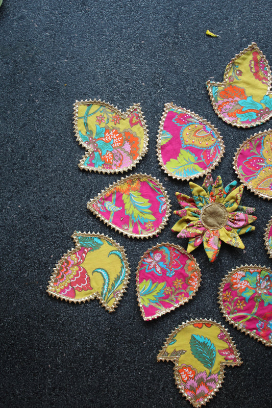 Yellow-Pink Printed Multiway Handmade Fabric Rangoli