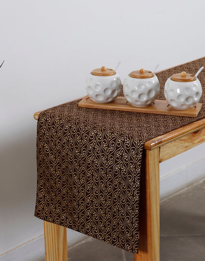 Brown Gold Printed Decorative Table Runner
