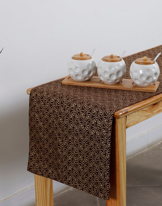 Brown Gold Printed Decorative Table Runner