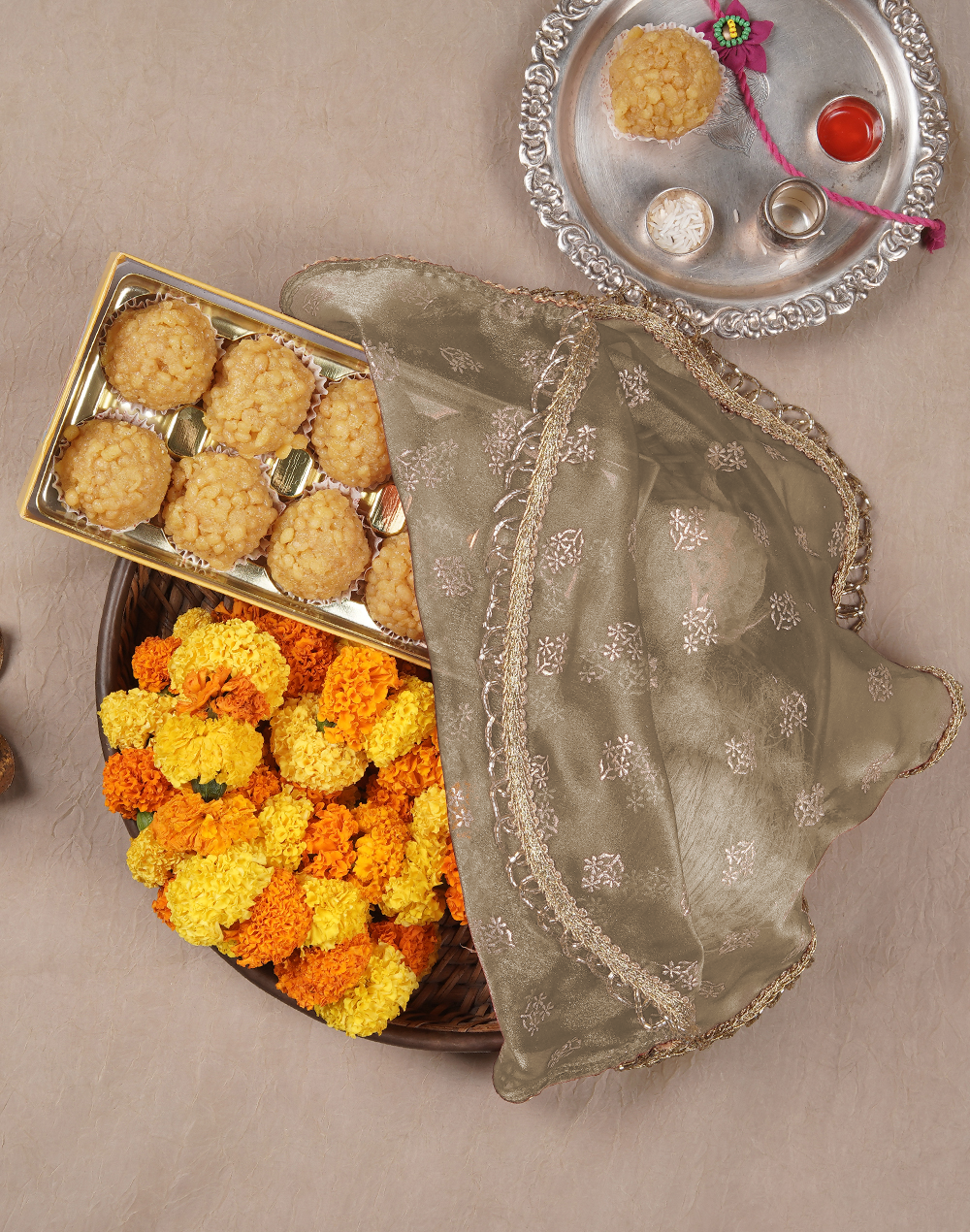 Gold Printed Thaal Cover set of 2| Pooja Thaal Cover| Festive Thaal Cover