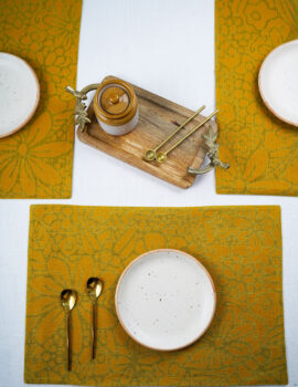 Yellow Cotton Floral Printed 13×19 Inch Placemat Set Of 6
