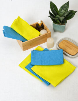 Yellow & Blue Waffle 11×11 Inch Hand Towel Set Of 6