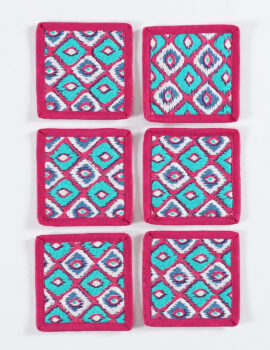 Pink Cotton Geometric Printed 4×4 Inch Coaster Set Of 6