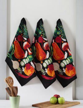 Black Cotton Vegie Printed 18×26 Inch Kitchen Towel Set Of 3