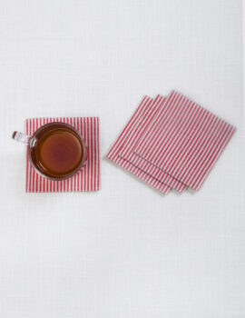 Pink Cotton Stripe Printed 4×4 Inch Coaster Set Of 4