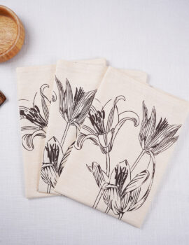 Beige Cotton Flower Printed 18×26 Inch Kitchen Towel Set of 3