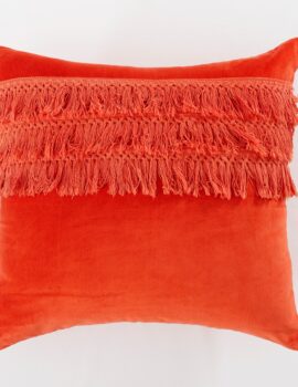 Orange Cotton Velvet 18X18 Cushion Cover Set of 2