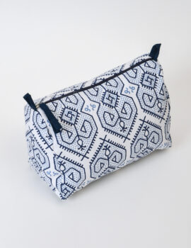 Blue Cotton Geometric Printed 8x4x4 Inch Multipurpose Pouch