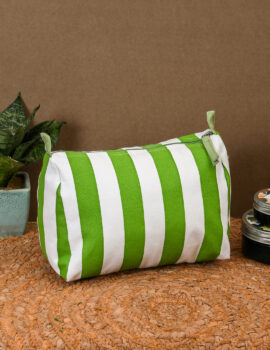 Green Cotton Stripe Printed 8x4x4 Inch Multipurpose Pouch