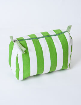 Green Cotton Stripe Printed 8x4x4 Inch Multipurpose Pouch