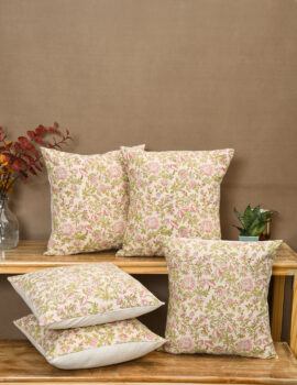 Beige Cotton 16×16 Inch Cushion cover Set Of 5