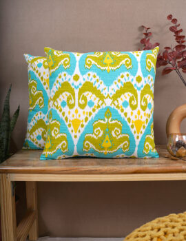 Green & Sky Blue Ikat Pattern 16×16 Inch Cushion Cover Set Of 2