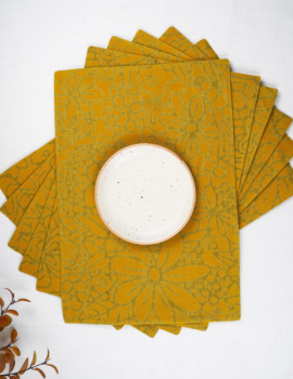 Yellow Cotton Floral Printed 13×19 Inch Placemat Set Of 6