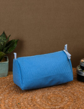 Blue Cotton Solid Plain 8x6x4 Inch Multipurpose Pouch