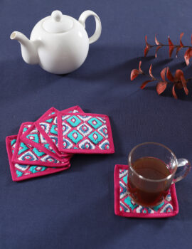 Pink Cotton Geometric Printed 4×4 Inch Coaster Set Of 6