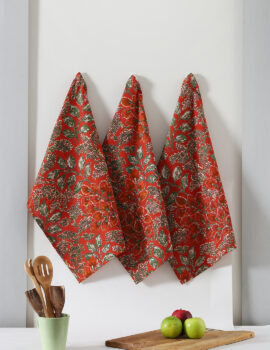 Rust Cotton Floral Printed 18×26 Inch Kitchen Towel Set Of 3