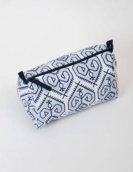 Blue Cotton Geometric Printed 8x6x4 Inch Multipurpose Pouch