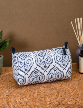 Blue Cotton Geometric Printed 8x4x4 Inch Multipurpose Pouch