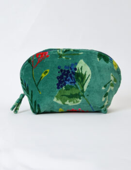 Green Velvet Floral Printed 10x6x3 Inch Travel Pouch