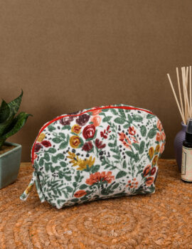 Multicolor Velvet Floral Printed 10x6x3 Inch Travel Pouch