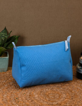 Blue Cotton Solid Plain 10x7x5 Inch Multipurpose Pouch