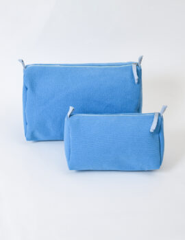 Blue Cotton Solid Plain 10x7x5 Inch & 8x4x4 Inch Multipurpose Pouch Set Of 2