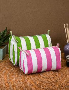 Pink & Green Stripe Printed 8x6x4 Inch & 8x4x4 Inch Multipurpose Pouch Set Of 2