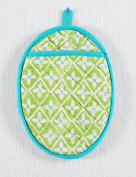 Green Cotton Geometric Print 8×8 Inch Pot Holder Set Of 2