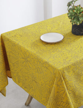 Yellow Color Cotton Fabric Printed Table Cover Size- 62″X100″