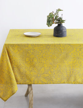 Yellow Color Cotton Fabric Printed Table Cover Size- 62″X100″