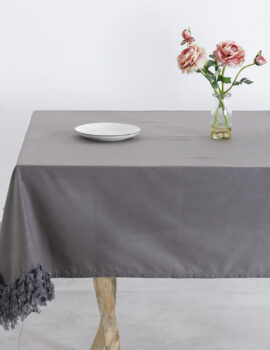 Grey Color Cotton Fabric Printed Table Cover Size- 52″X52″