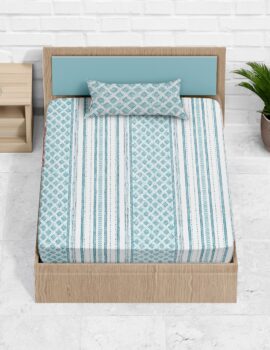 Sea Green Geometric Printed Cotton 60×90 Inch Single Bedsheet