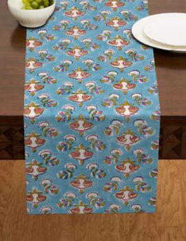 Teal Color Sheeting Fabric Printed Table Runner Size-14″X70″