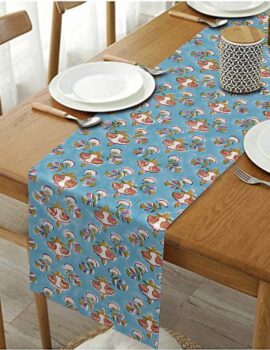 Teal Color Sheeting Fabric Printed Table Runner Size-14″X70″