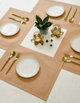 Beige Cotton Solid Plain 13×19 Inch Placemat Set Of 6