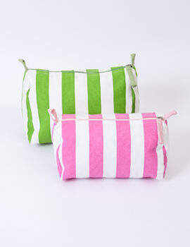 Pink & Green Stripe Printed 8x6x4 Inch & 8x4x4 Inch Multipurpose Pouch Set Of 2