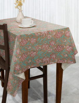 Brown Color Cotton Fabric Floral Printed Table Cover Size- 60″X90″