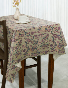 Green Color Cotton Fabric Floral Printed Table Cover Size- 60″X90″