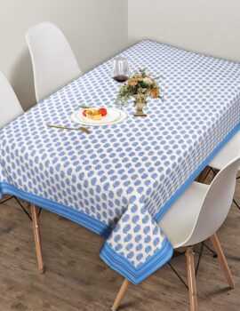 Blue Color Cotton Fabric Floral Printed Table Cover Size- 68″X118″